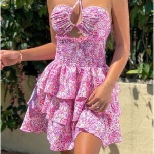 NWOT Shein Curve Plus Shirred Cut Out Carnation Floral Open Back Summer Dress 4X